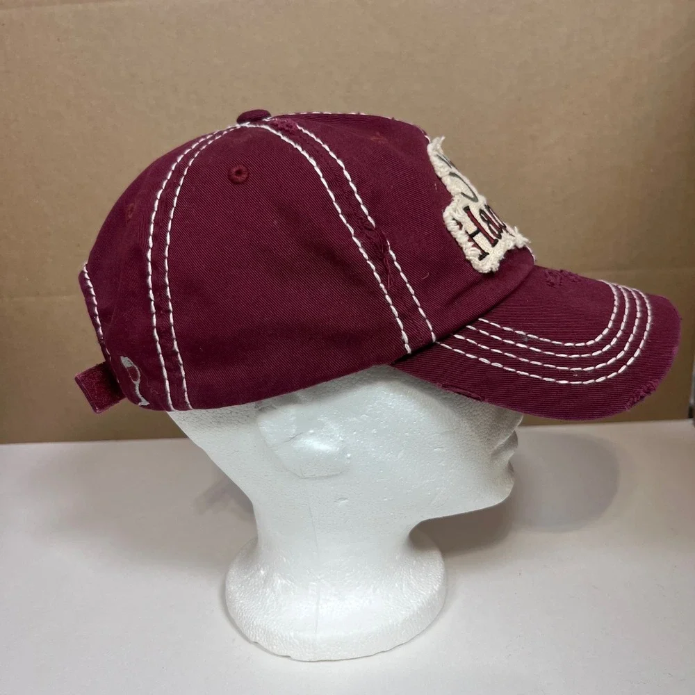 Sip Happens Wine Baseball Cap Maroon Distressed Adjustable Hat